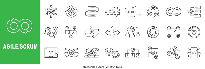 Core values outline icon set featuring integrity, leadership, sustainability, teamwork, excellence, editable stroke vector design for corporate business culture.
