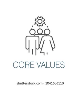 Core Values Outline Icon w person & collaborating / thinking ideas