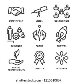 Core Values Outline or Line Icon Conveying Integrity & Purpose