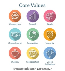 Core Values Outline or Line Icon Conveying Integrity & Purpose
