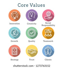 Core Values Outline or Line Icon Conveying Integrity & Purpose