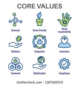 Core Values Outline or Line Icon Conveying Integrity & Purpose