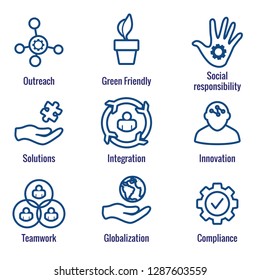 Core Values Outline or Line Icon Conveying Integrity & Purpose