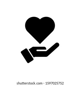 Core values, responsible icon heart symbol in black flat on white background