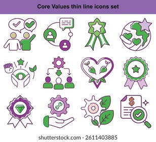  Core Values Thin Line Icons Set