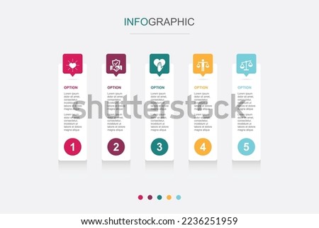 Core values, trust, honesty, ethics, integrity icons Infographic design template. Creative concept with 5 steps