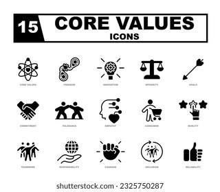 The Core Values vector icon set visually represents essential principles and beliefs, serving as a reminder of what an individual or organization stands for.