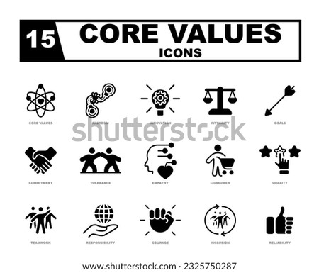 The Core Values vector icon set visually represents essential principles and beliefs, serving as a reminder of what an individual or organization stands for.