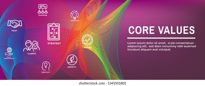 Core Values Web Header Banner image w Integrity, Mission, etc Icon Set