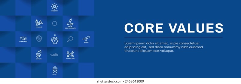 Core Values Web Header Banner w Integrity Mission and Vision Icons