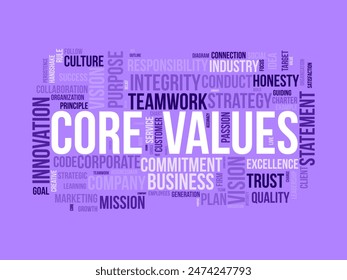 Core Values word cloud template. Teamwork concept vector tagcloud background.