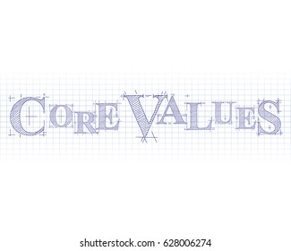 Core values word in technical drawing on graph paper
