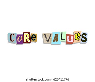 Core values word in torn paper letters text
