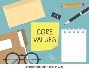 core values written on yellow sticky note- vector illustration