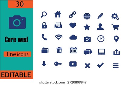 Conjunto de iconos de línea de Web de núcleo