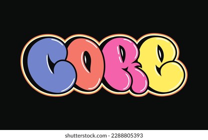 Core word trippy psychedelic graffiti style letters.Vector hand drawn doodle cartoon logo Core illustration. Funny cool trippy letters, fashion, graffiti style print for t-shirt, poster