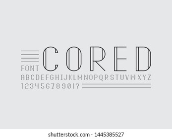 Cored font. Vector alphabet letters and numbers. Typeface design. Typography Graphic