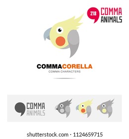 Corella parrot bird concept icon set and modern brand identity logo template and app symbol based on comma sign