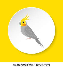 Corella parrot icon in flat style on round button. Pet bird symbol isolated.