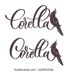 Corella parrot  - lettering label  vector.