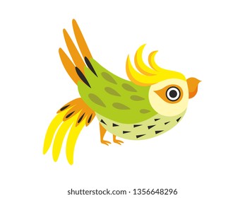 Corella Parrot, Tropical Bird with Colored Feathers and Wings Vector Illustration