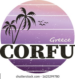 Corfu badge. logo. Multicolored Crete rounded sign