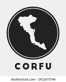 Corfu icon. Round logo with island map and title. Stylish Corfu badge with map. Vector illustration.