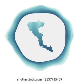 Corfu logo. Badge of the island. Layered circular sign around Corfu border shape. Captivating vector illustration.