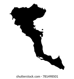 Corfu map. Island silhouette icon. Isolated Corfu black map outline. Vector illustration.