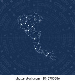 Corfu network style island map. Marvelous space style, modern design for infographics or presentation.