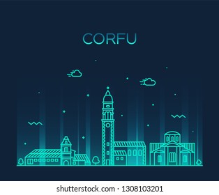 Corfu skyline, Greece. Trendy vector illustration, linear style