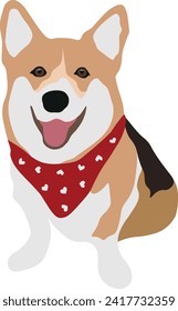 Corgi with Bandana Flat Vector Illustration for Valentine's Day