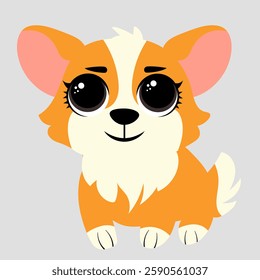 corgi with big shiny eyes and a gentle expression. The fluffy puppy looks curious and sweet, perfect for greeting cards, stickers, pet-themed prints, digital projects, and children’s designs.