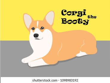Corgi The Booty Ass. Cute Corgi in modern flat color style background. Represent pop art with her iconic booty. 