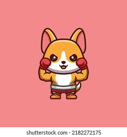 Corgi Boxer Cute Creative Kawaii Cartoon Mascot Logo