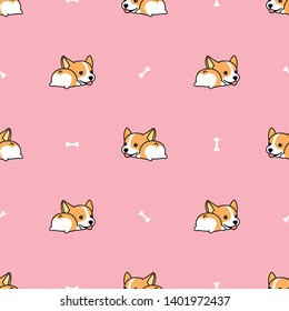 Corgi butt cartoon seamless pattern, vector illustration