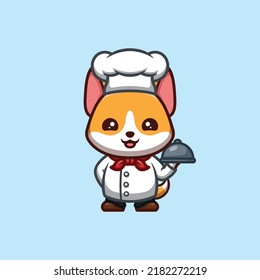 Corgi Chef Cute Creative Kawaii Cartoon Mascot Logo