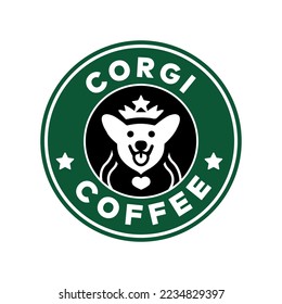 Corgi coffee sticker. Vector illustration. 