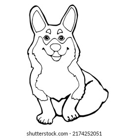 Corgi dog black and white linear vector image for coloring