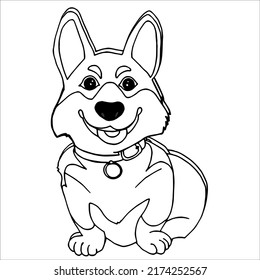  Corgi dog black and white linear vector image for coloring