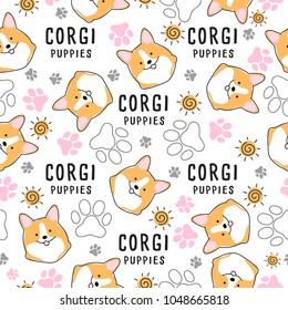 Corgi : Dog breed collection : Seamless Pattern : Vector Illustration