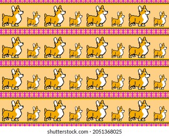 Corgi dog cartoon character on orange background.