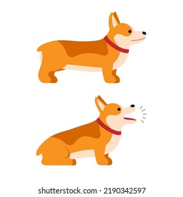 Perro Corgi al estilo de las caricaturas. Corgi se sienta y ladra. Ilustración vectorial.