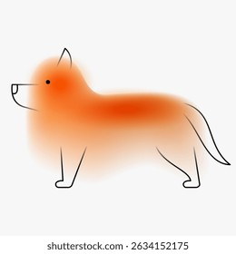 Corgi dog character. Creative art composition with blurred gradient and simple line elements. Set of bright modern design cartoon animal in minimalistic style. Vivid vector illustration.