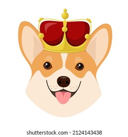 A corgi dog with a crown on his head. Cartoon design.
