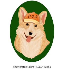 Corgi dog cute cartoon vector portrait. Vector sketch dog Pembroke Welsh corgi smiling