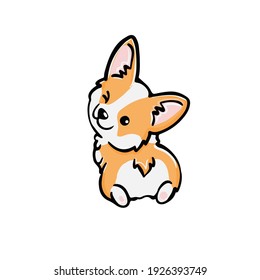 Ilustración de dibujos animados del vector de corgi del perro Corgi Cute welsh, aislado en fondo blanco. Gracioso corgi pero moderno elemento de diseño plano para insignias, etiquetas, tarjetas