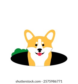 Corgi Dog Digging In Flat Vector Illustration Symbolizing Curiosity, Playfulness, And Outdoor Fun, Isolated On White Background