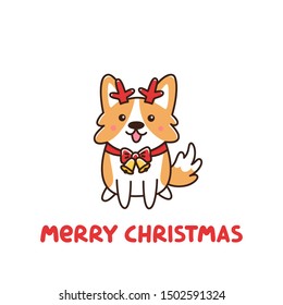 Corgi dog dressed as Santa helper fawn. Merry Christmas card. It can be used for sticker, patch, card, poster, t-shirt, mug and other design.