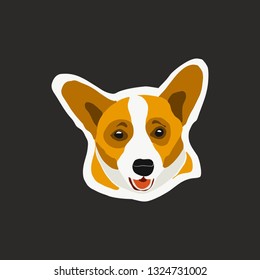 Corgi dog emotional head. Vector illustration of a cute dog in flat style shows emotions. Cool emoticons. Emoticon Chat, chat, print, sticker. Vector graphics